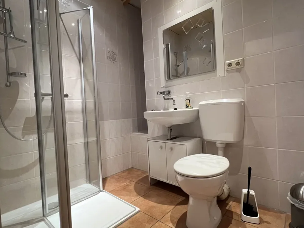Bad mit WC und Dusche in der Ferienwohnung in Ehrenfriedersdorf